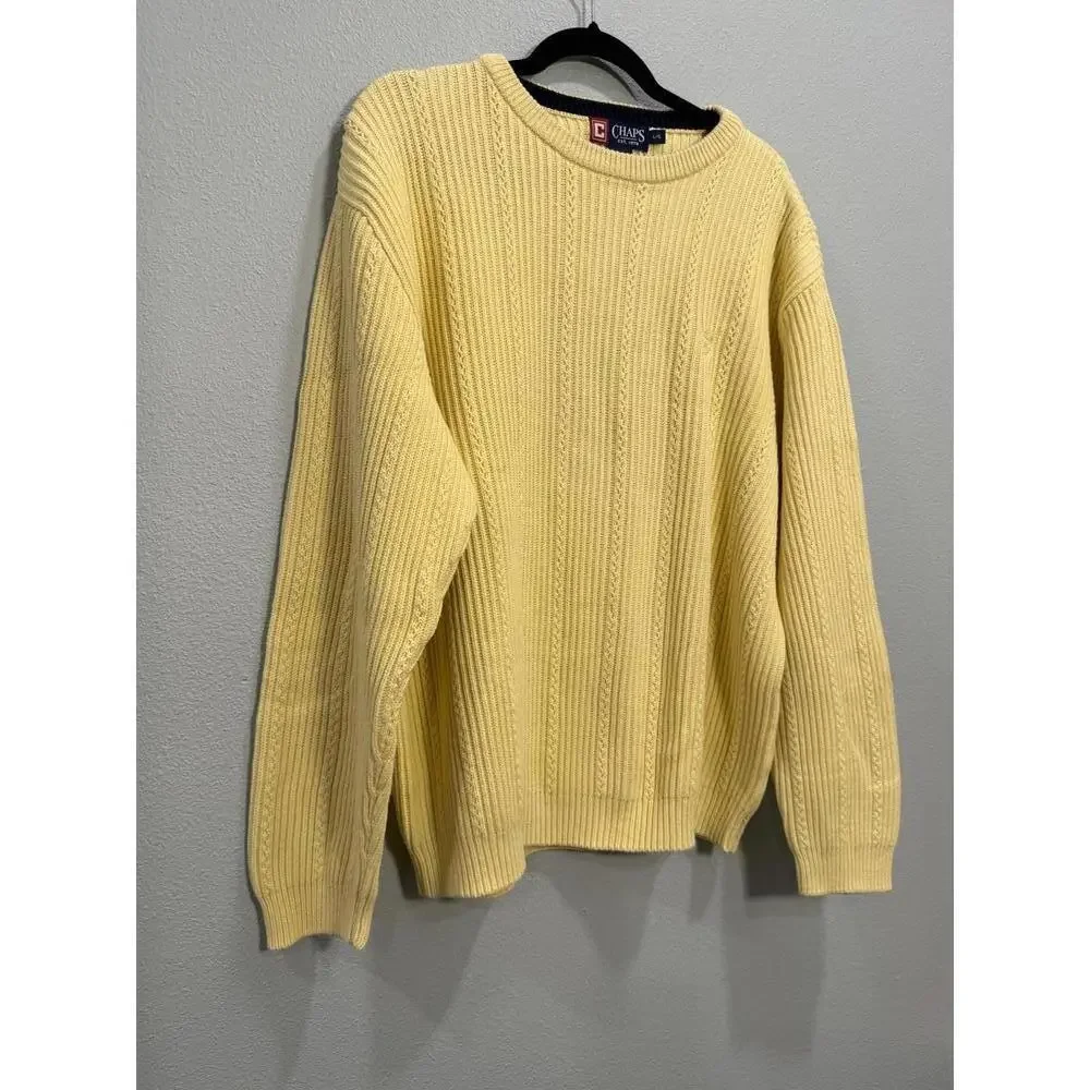 Vintage 90's Chaps Ralph Lauren Yellow Cable knit Crewneck Sweater, Large